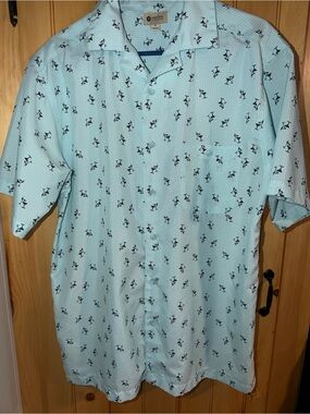 Hagger Light Blue Short-Sleeve Button-Up Shirt- Martine Print- Mens Medium